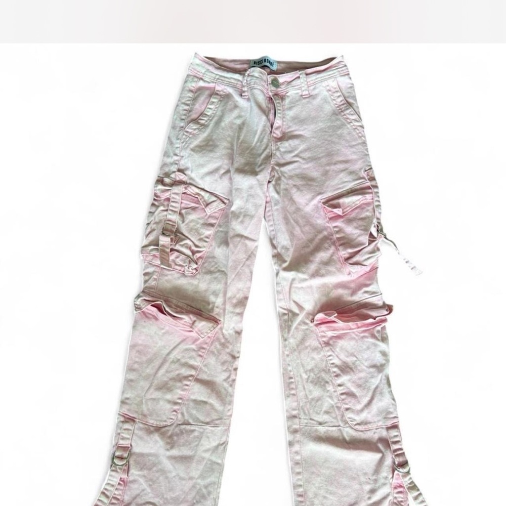 Trendy Pink Flare Cargo Jeans